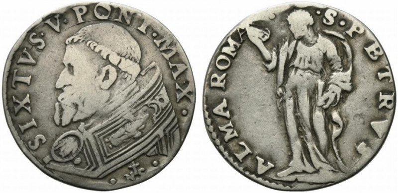 ROMA. Sisto V (1585-1590) Testone (g. 8,54). SIXTVS V PONT MAX, Busto volto a sn...