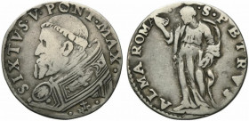 ROMA. Sisto V (1585-1590) Testone (g. 8,54). SIXTVS V PONT MAX, Busto volto a sn. con piviale con figura di Gesù e fibbia con volto santo; in basso, s...