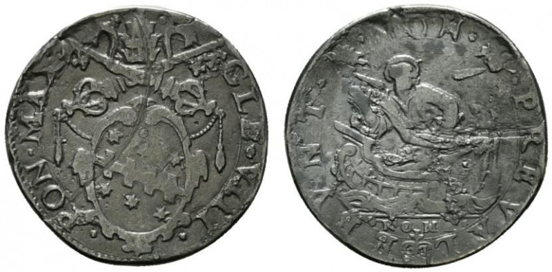 ROMA. Clemente VIII (1592-1605) Testone (g. 7,07). ·CLE·VIII·–·PONT·MAX Stemma s...