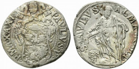 ROMA. Paolo V (1605-1621) Testone A/ XI (g. 9,45). PAVLVS*V* *P*MAX*A*XI, stemma semiovale in cornice a fogliami, sormontato da tiara, chiavi decussat...