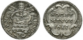 ROMA. Innocenzo XI (1676-1689) Mezzo grosso 1685 (g. 0,68). Stemma R/ NOCET MINVS. Berm. 2121 AR - SPL+