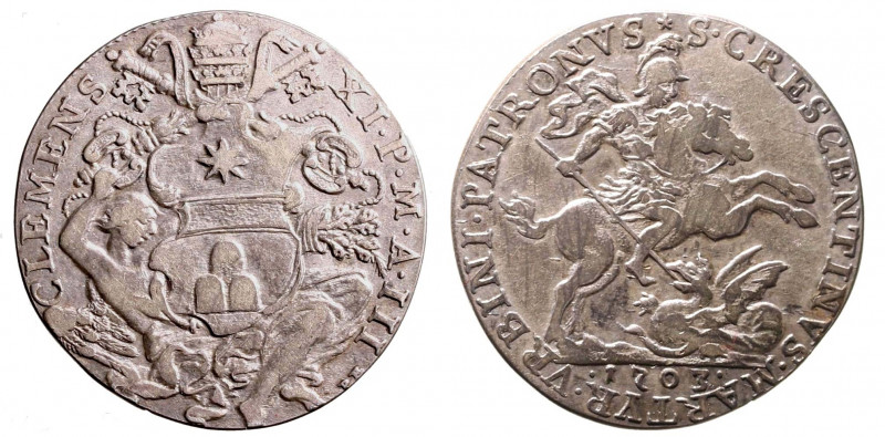 ROMA. Clemente XI (1700-1721) Mezza piastra 1703/ III (g. 12,86). Un angelo tien...