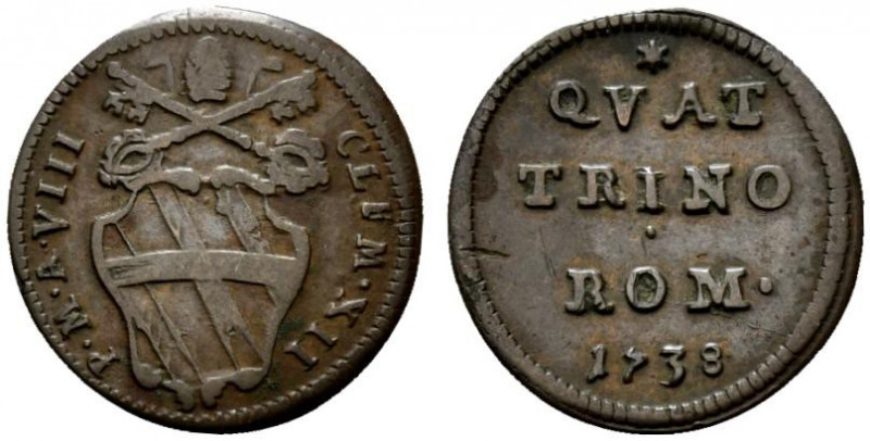 ROMA. Clemente XII (1730-1740) Quattrino 1738/VIII (g. 2,3) Stemma R/ QVAT TRINO...