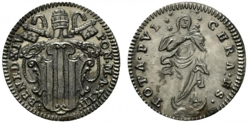 ROMA. Benedetto XIV (1740-1758) Grosso A/ XIII (g. 1,17). BENED XIV PON M A XIII...