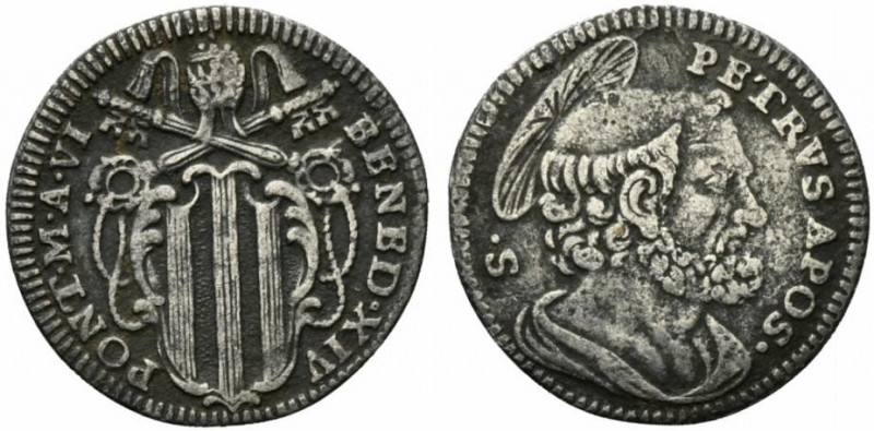 ROMA. Benedetto XIV (1740-1758) Grosso A/ VI (g. 1,21). BENED XIV PONT M A VI, S...