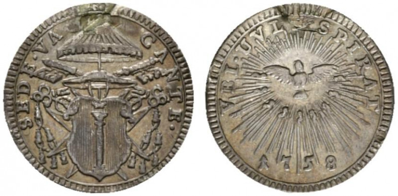 ROMA. Sede Vacante (1758) Grosso 1758 (g. 1,22). Stemma sormontato da chiavi dec...