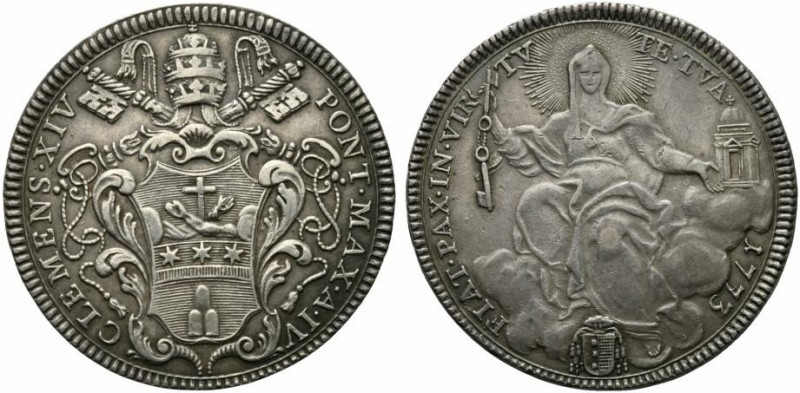 ROMA. Clemente XIV (1769-1774) Mezzo scudo 1773/ IV. CLEMENS XIV PONT MAX A IV, ...