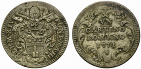 ROMA. Clemente XIV (1769-1774) Carlino 1771/ III (g. 2,71). CLEM XIV - PONT M A III. Stemma sormontato da triregno e chiavi decussate. R/ VN/ CARLINO/...
