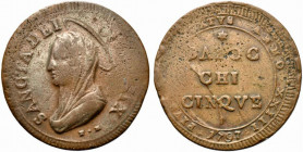 ROMA. Pio VI (1775.1799) 5 baiocchi 1797 (g. 16,25). Busto velato della B. Vergine a sn. R/ BAIOC/ CHI /CINQVE su tre righe. Munt. 94 CU - BB