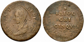 ROMA. Pio VI (1775.1799) 5 baiocchi 1797 (g. 18,42). Busto velato della B. Vergine a sn. R/ BAIOC/ CHI /CINQVE su tre righe. Munt. 94 CU - BB