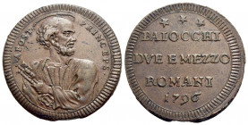 ROMA. Pio VI (1775.1799) 2 baiocchi e mezzo 1796 (g. 15,09). Busto di S. Pietro con chiavi volto a ds. R/ BAIOCCHI/ DVE E MEZZO/ ROMANI/ 1796. Munt 98...