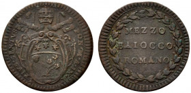 ROMA. Pio VI (1775.1799) Mezzo baiocco A/ IX (g. 5,15). Stemma R/ MEZZO/ BAIOCCO/ ROMANO in ghirlanda. Munt. 137 CU - BB