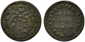 ROMA. Pio VI (1775.1799) Mezzo baiocco A/ XII (g, 6,02). Stemma R/ MEZZO/ BAIOCCO/ ROMANO in ghirlanda. Munt. 138a CU - BB+