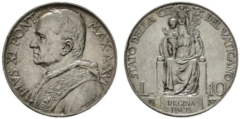 ROMA. Pio XI (1929-1939) 10 lire 1937/ XVI (g. 10,05). Busto a sn. R/ Regina Pac...