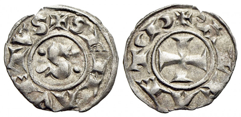 SIENA. Repubblica (1211-1250) Denaro (g. 0,7). SENA VETUS, S tra globetti R/ ALF...