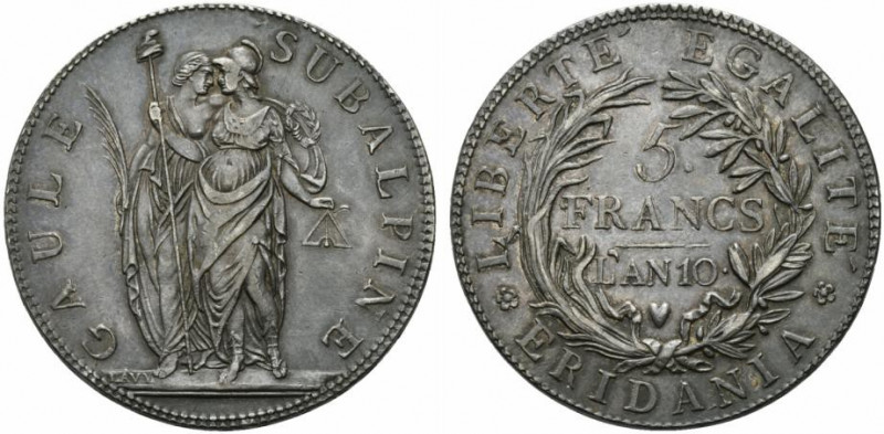 TORINO. Repubblica Subalpina (1800-1802). 5 Franchi An 9. (g. 25) (ø 37 mm.) D/ ...