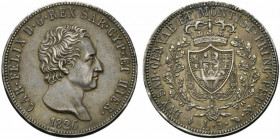 Carlo Felice (1821-1831) 5 lire 1826 T. Pag. 71; Mont. 61 colpetti AG - qSPL