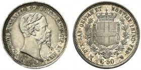 Vittorio Emanuele II, Re di Sardegna (1849-1861) 50 centesimi 1860 Milano. Pag. 427; Gig. 87 Non Comune. AG - qSPL