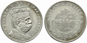 ERITREA. Umberto I (1878-1890) 2 lire 1890. R/ COLONIA ERITREA, Valore e data. Gig. 5; Mont. 82; Pag. 632 AR - qSPL