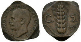 Vittorio Emanuele III (1900-1943) 5 centesimi 1922 CU - BB+