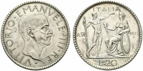 Vittorio Emanuele III (1900-1943) AR 20 lire 1927 /VI. Pag. 672. qSPL