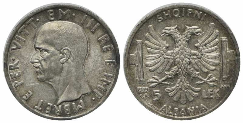 ALBANIA Vittorio Emanuele III (1900-1943) 5 lek 1939/XVII AR - qFDC