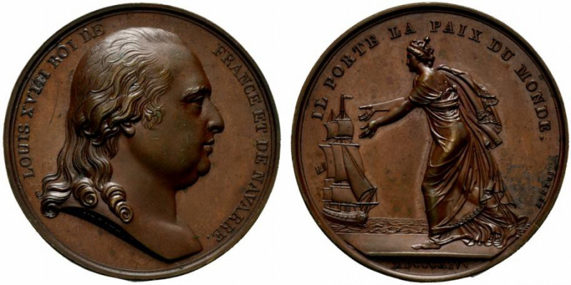 Francia. Luigi XVIII (1815-1824)  AE Medaglia 1814 per l’arrivo di Louis XVIII i...