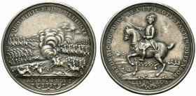 Germania. Brandeburgo-Prussia. Federico II (1740-1786) AR Medaglia 1757 in ricordo della battaglia di Rasbach. (48mm) FREDERIC D G BORVS REX ET PROTES...