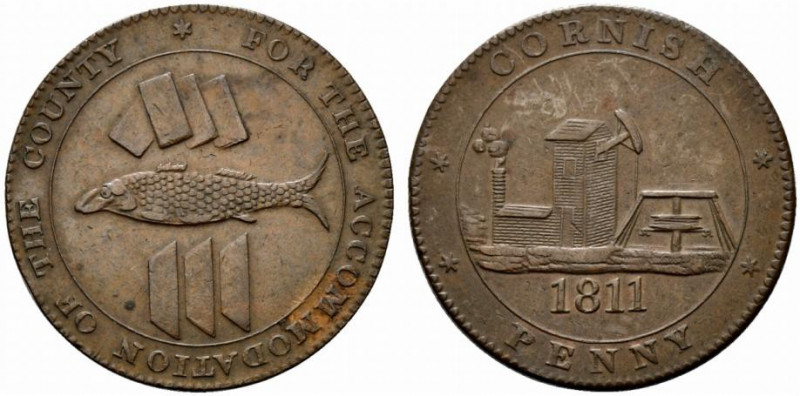 Gran Bretagna. Cornwall, AE Gettone 1811 (35mm, 18,77g). CORNISH PENNY, Edificio...