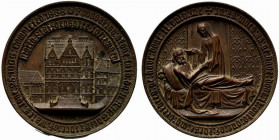 Gran Bretagna. Galles. North Stafforshire. AE Medaglia 1868 per il completamento dell’ospedale (50mm, 81,84g). Veduta dell’ospedale R/ Malato assistit...
