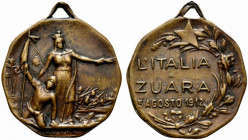 Turchia. Guerra italo-turca (1911-1912) AE medaglia 1912 per azioni a Zuara con anello di sospensione integrale (37,5mm) L’Italia stante sostiene un c...