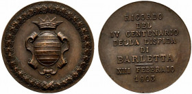 BARLETTA. Medaglia 1903 per l’anniversario dei 400 anni della disfida di Barletta (mm. 39,8) Stemma coronato della città di Barletta entro cartiglio e...