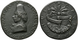 FAENZA. Carlo II Manfredi (1439-1484) Medaglia. (opus: Teruggi) (68 mm.) KROLVS SECVNDVS DE MANFREDIS • FAVEN *, Busto a sn. con cappello e corazza; s...