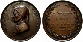 FIRENZE. Dante Alighieri (poeta e scrittore) (1265-1321) Medaglia 1865 per il 7° centenario della sua morte. (opus: E. Pazzi) (Ø: 56 mm.) Busto a sn. ...