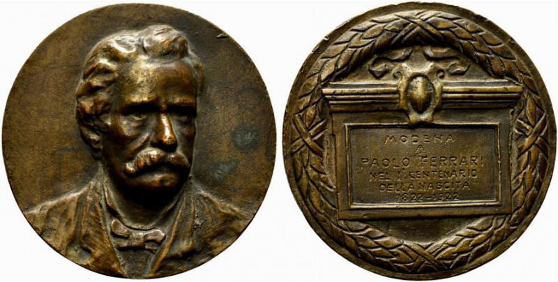 MODENA. Paolo Ferrari (1822-1889) commediografo e scrittore. Medaglia 1922 per i...