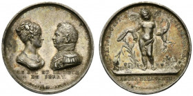 NAPOLI. Luigi XVIII (1814–1824) Medaglia 1820 (opus: Montagny) (mm. 20) Busti affrontati del Duca e della Duchessa di Berry; in basso, LE DUC E LA DUC...