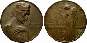 RAVENNA. Grande medaglia per il 600° anniversario della morte di Dante (1921) (mm. 84) Busto di profilo del Poeta in religioso raccoglimento con le ma...