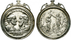 ROMA. Medaglia fusa con appiccagnolo complanare d’epoca (circa 1600) (mm. 47) SS PE ET PA AP, Busti affrontati di S. Pietro e S. Paolo; in basso, ROMA...