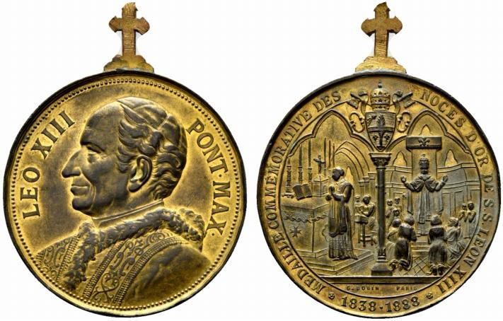ROMA. Leone XIII (1878-1903) Medaglia con croce 1888. LEONE XIII PONT MAX Busto ...