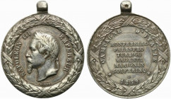 SOLFERINO. Medaglia commemorativa con anello di sospensione rotondo a palla per la campagna d'Italia del 1859 (mm. 35x 31); Napoleone III (1852-1870)....