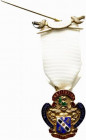 Distintivo-badge massoneria inglese con smalti. ROYAL MASONIC INSTITUTION FOR GIRLS 1916 con iscrizione FIDES ET JUSTITIA (Lunghezza con nastro: 82 mm...