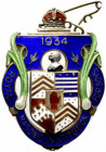 Distintivo-badge massoneria inglese con smalti. THE ROYAL MASONIC INSTITUTION FOR BOYS. WALES 1934 (Lunghezza con nastro: 47 mm.) - SPL+