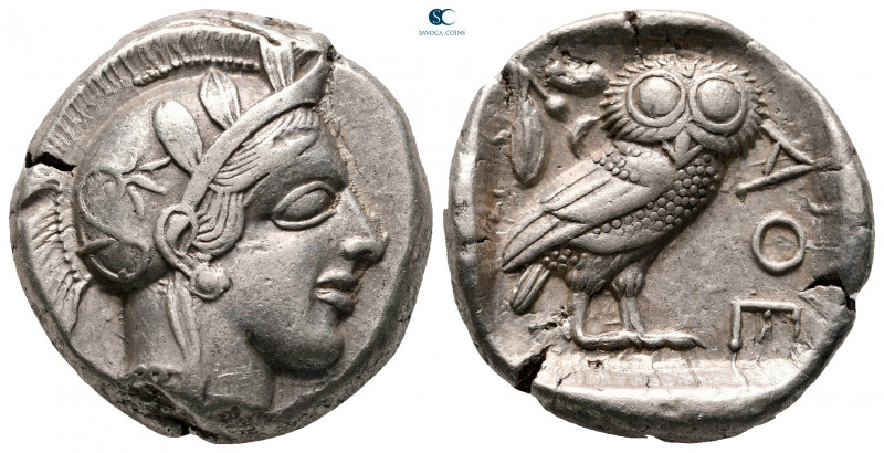 Attica. Athens circa 454-404 BC. 
Tetradrachm AR

25 mm, 17,11 g

Head of A...