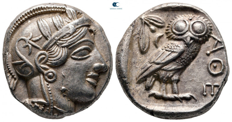 Attica. Athens circa 454-404 BC. 
Tetradrachm AR

24 mm, 17,19 g

Head of A...