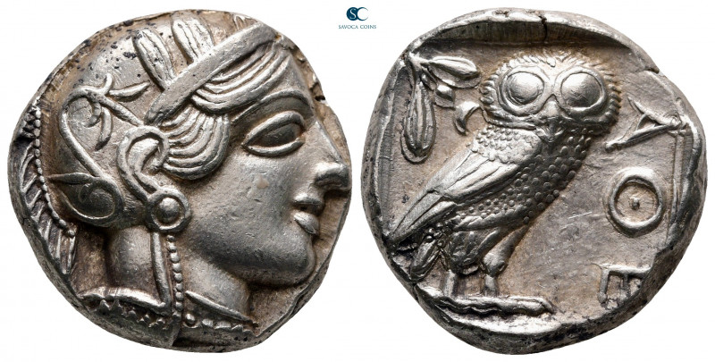 Attica. Athens circa 454-404 BC. 
Tetradrachm AR

24 mm, 17,17 g

Head of A...