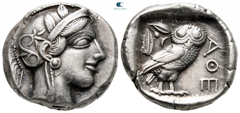 Attica. Athens circa 454-404 BC. 
Tetradrachm AR

24 mm, 17,18 g

Head of A...