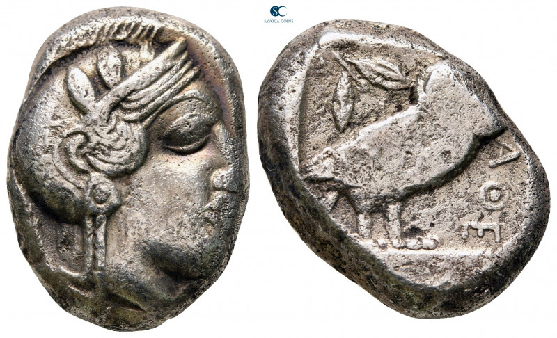 Attica. Athens circa 454-404 BC. 
Tetradrachm AR

25 mm, 17,10 g

Head of A...