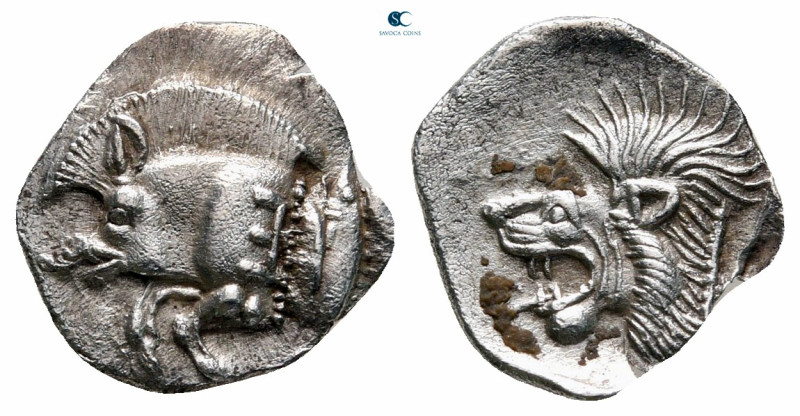 Mysia. Kyzikos circa 450-400 BC. 
Obol AR

13 mm, 0,79 g

Forepart of boar ...