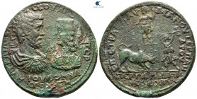Mysia. Pergamon. Septimius Severus, with Julia Domna AD 193-211. Claudius Terpandros, strategos. Medallion Æ