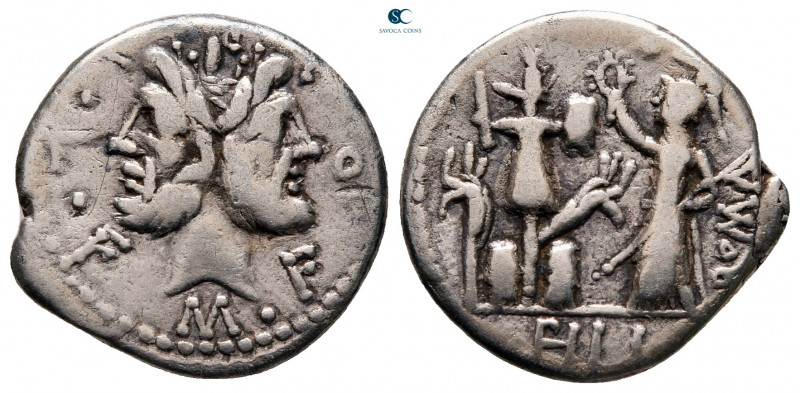 M. Furius L. f. Philus 120 BC. Rome
Denarius AR

19 mm, 3,68 g

Laureate he...